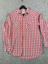 Ely Cattleman Western Shirt Mens M Red Blue Plaid Pearl Snap Long Sleeve Pockets