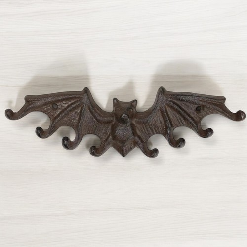 Rustic Cast Iron Bat Wall Hook – Gothic Halloween Decor, Key Rack w/ 8 Hooks - Picture 5 of 5