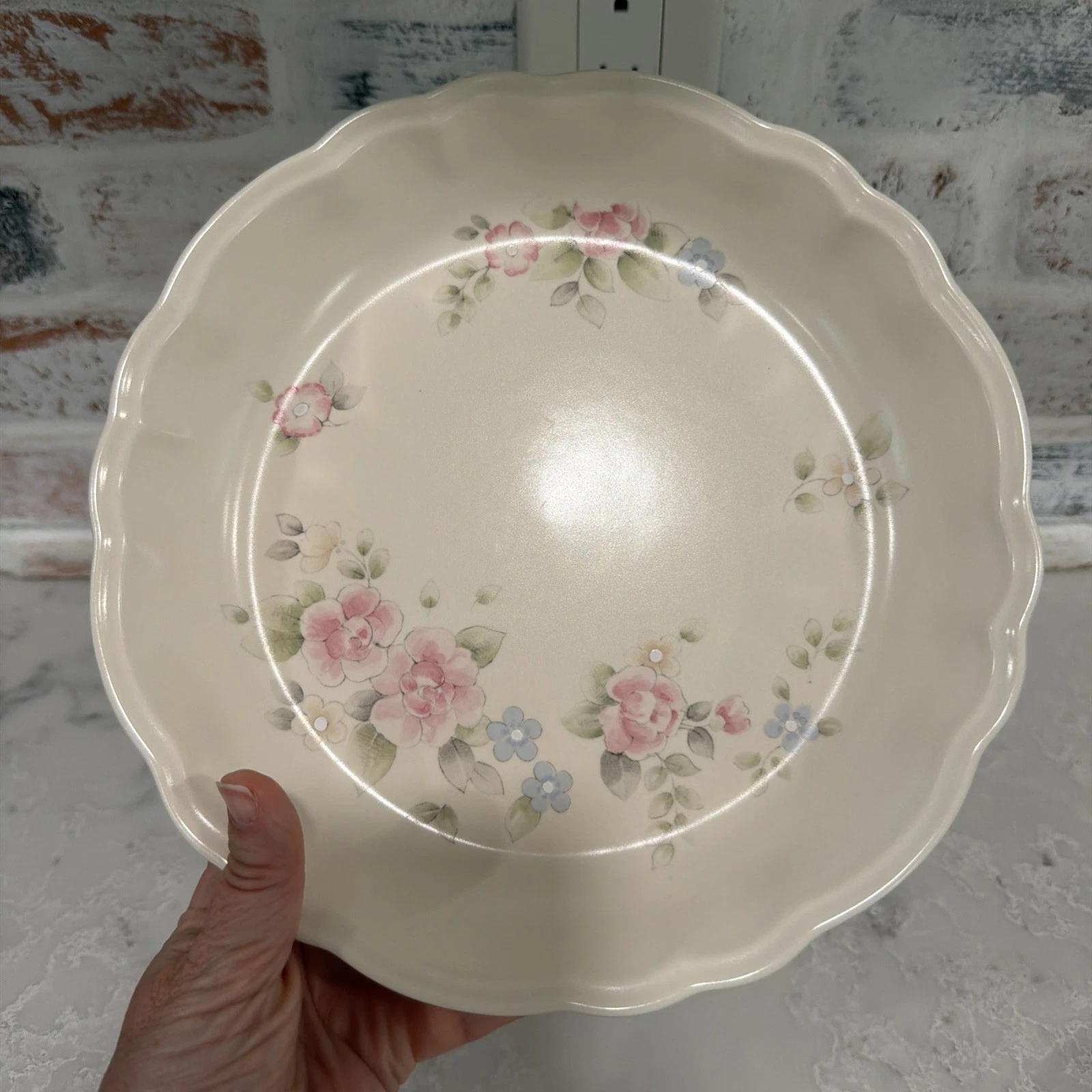 1 Pfaltzgraff Tea Rose Stoneware Fluted Baking Pie Plate Pan Dish 9.5” Vintage