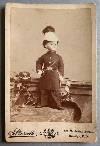 Rare Unusual 1890's Cabinet Card Photo, Doll Dressed as Union Civil War Soldier