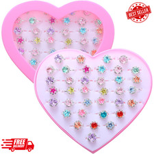 36Pcs Little Girl Rhinestone Gem Rings,Adjustable,Random Color Style Diamond Kid