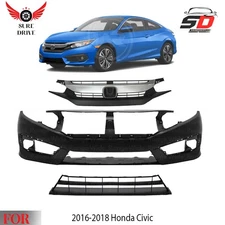 Front Bumper Cover Fascia & Grille Assembly Kit For 2016-2018 Honda Civic