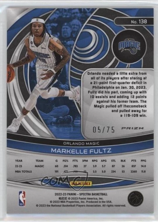 2022-23 Panini Spectra Asia Red & Yellow Prizm /75 Markelle Fultz #138 - Image 2 of 2