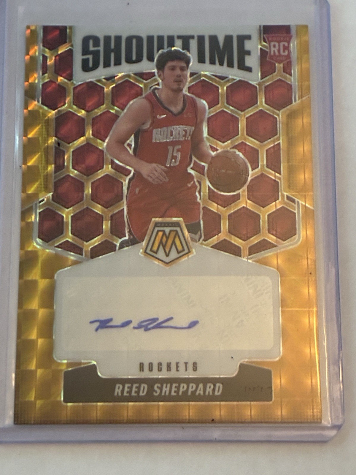 2024-25 Mosaic Reed Sheppard Showtime Gold /10 Autograph Rookie -Houston Rockets