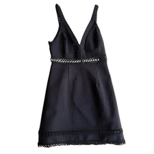 Free People Black Mini Dress Sleeveless V Neck Crochet Trim Party Cocktail
