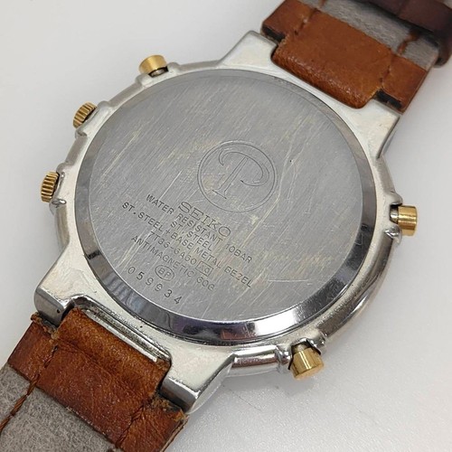 Seiko Presage 7T36-6A60 Vintage Moonphase Chronographe Argent Quartz Mens Montre - Photo 4 sur 10