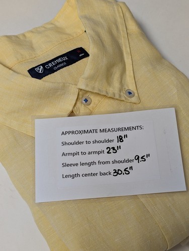 Daniel Cremieux 100% Linen Shirt Size Med Yellow Short Sleeve Button Down - Picture 6 of 6