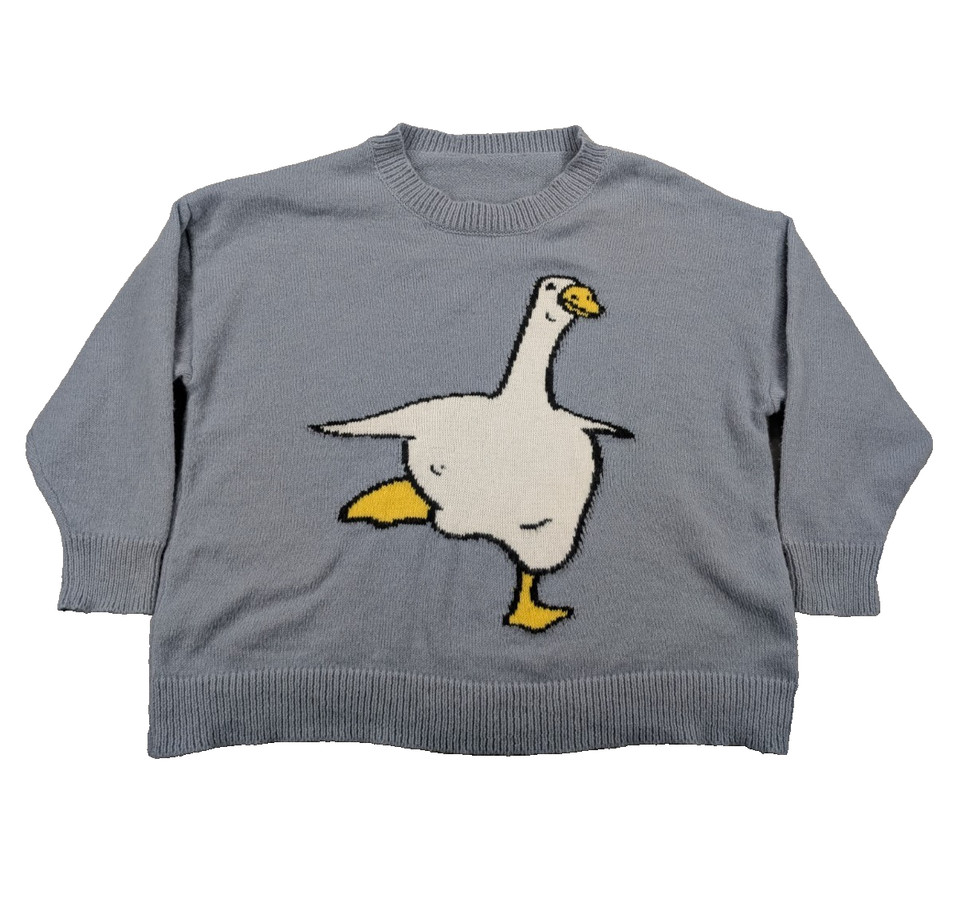 Goose Sweater Womens XL Periwinkle Blue Cottagecore Kitsch Novelty Knit Pullover