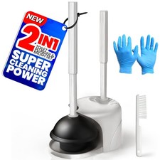 2 in 1 Toilet Brush and Plunger Set, Extended Handle Plunger,Toilet Bowl Brus...