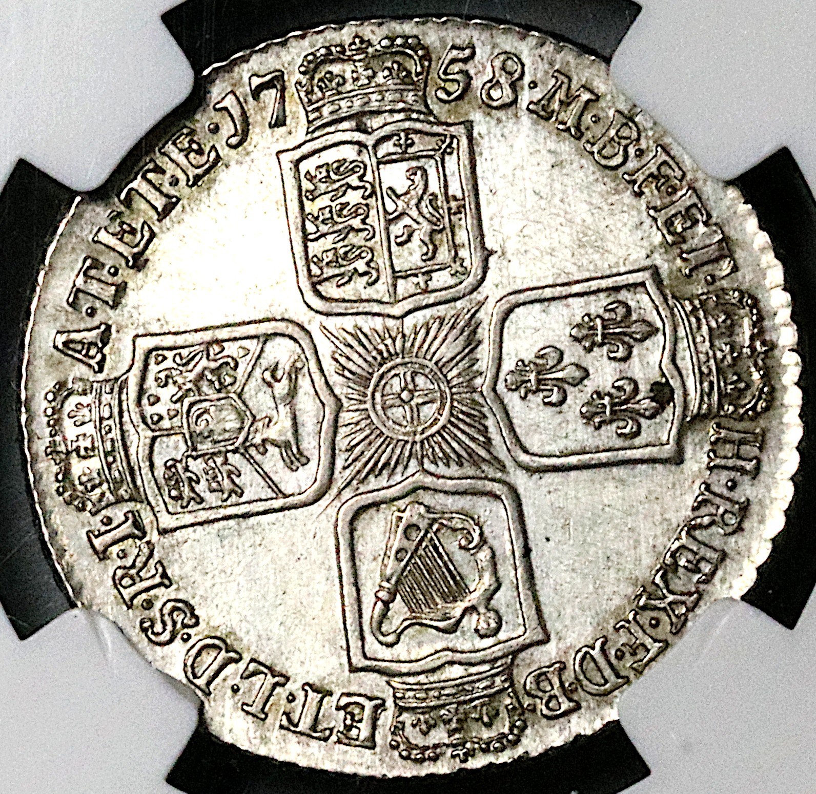 1758 NGC AU George II Shilling Great Britain Colonial Silver Coin (25102301D)