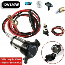 12V Cigarette Socket Lighter Power Outlet Plug Charger Adapter Kit Cable Durable