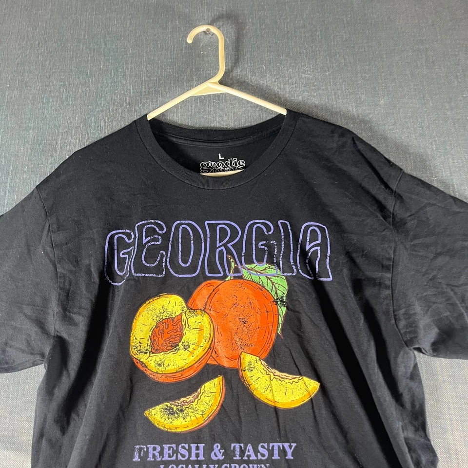 Camiseta Goodie Dos Mangas Para Hombre Talla L Negra Georgia Melocotón Gráfico Divertido Algodón Foto 2 de 4