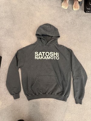Satoshi Nakamoto Washed Black Grey Logo Hoodie Size L NWOT