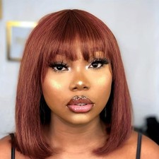 HAIR Reddish Brown Short Bob Wigs Human Hair 10 Inch HD Lace Glueless Wear an...