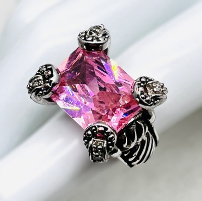 Chunky Sterling Silver 925 Pink Glass SZ 4.5 - 14.34g Designer Style w/Ring Box
