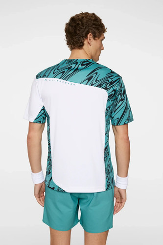 J. LINDEBERG NICCOLO HERREN CREW KURZARM SHIRT TENNIS TÜRKIS WEISS XL NEU - Bild 2 von 7