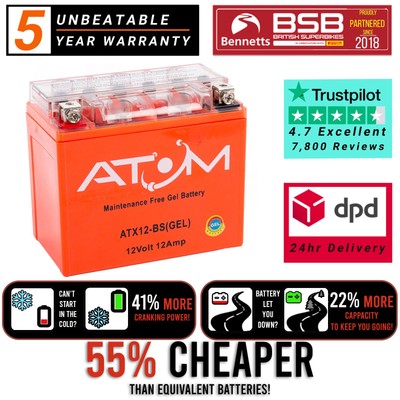 YTX12-BS Atom Gel Motorcycle Battery for Honda VFR 750 F 90-93