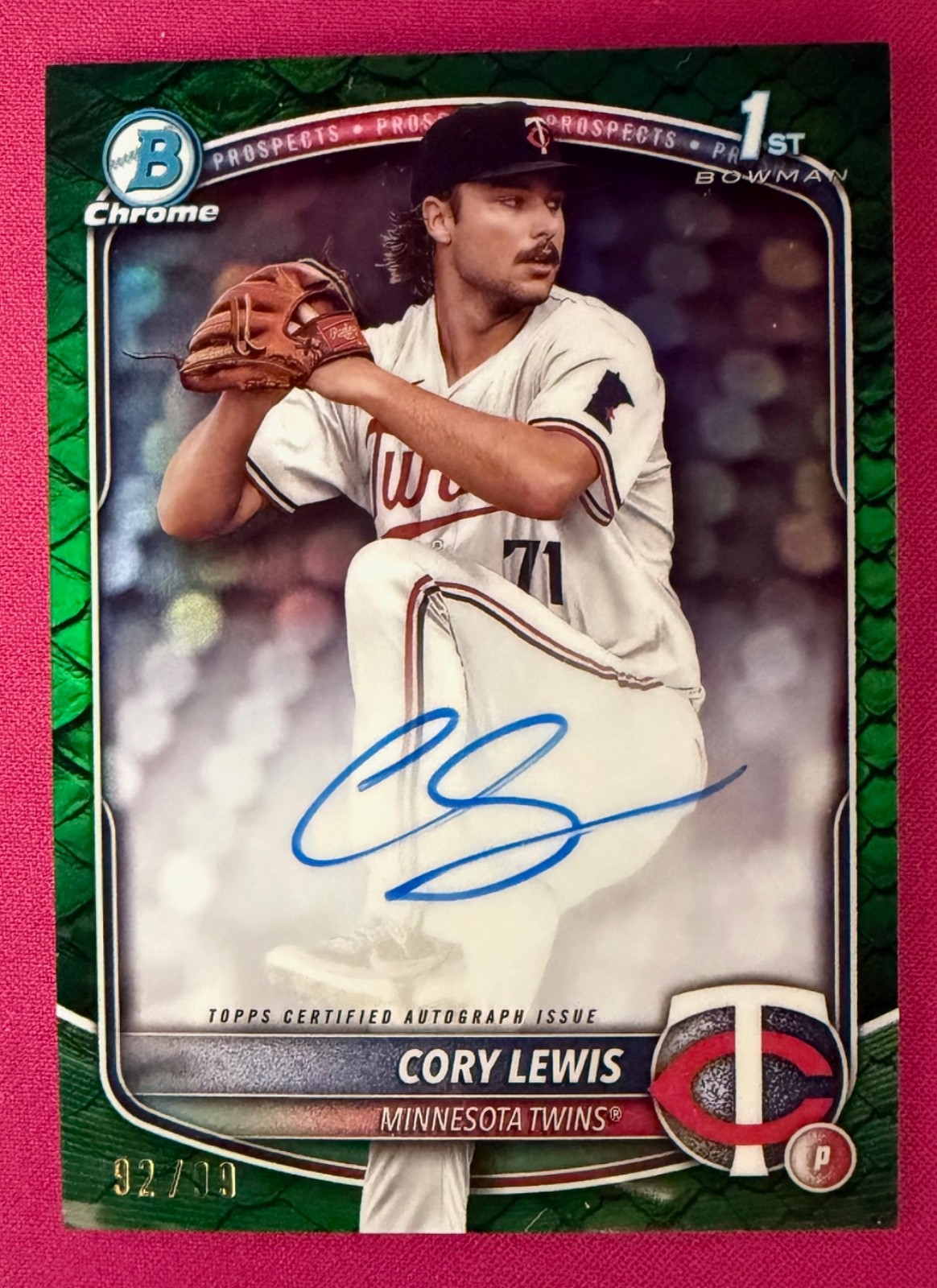 2025 Bowman #CPA-CLE Cory Lewis 1st Chrome Green Reptilian Auto /99