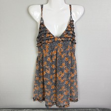 Floral Print Mini Dress Sleeveless Ruffle Trim Casual Summer Cute - Size?