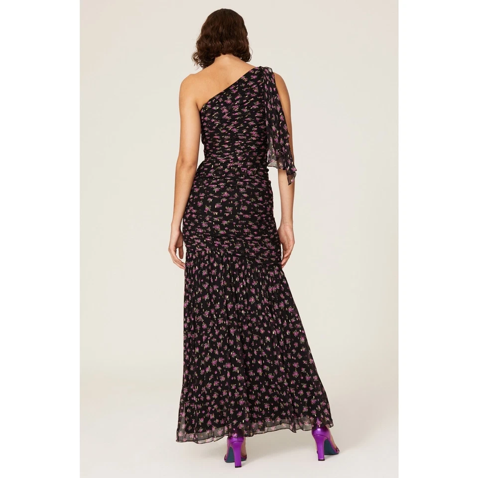 Коктейльное платье Shoshanna Vivine Tossed Rose цветочный узор черное одно плечо размер 6 - Изображение 3 из 4