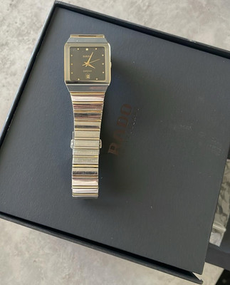 Rado Diastar Herren Armbanduhr Edelstahl Silber Rechteck Schwarz Analog Box
