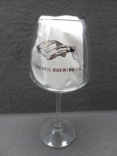 The Veil Brewing Brewery Stem Beer Glass Platinum Logo 16oz Pour Bar Richmond VA