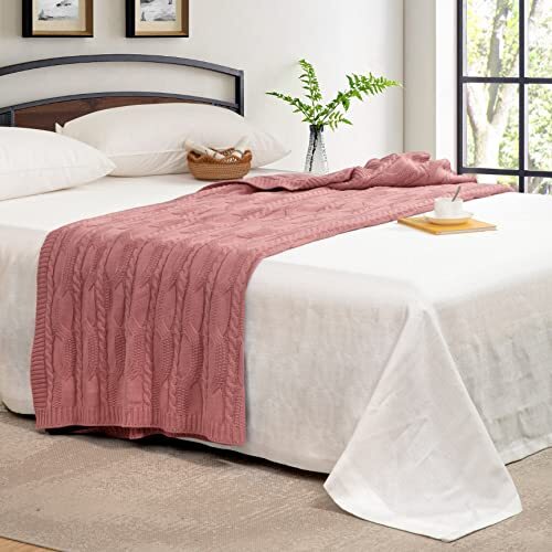 Knit Throw Blankets Cable Knit Decorative Throw Blanket 50" x 60" Dusty Pink - Picture 5 of 8