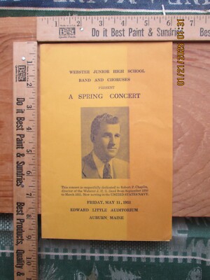 Webster Junior High School band & chorus spring concert Auburn Me 1951 program