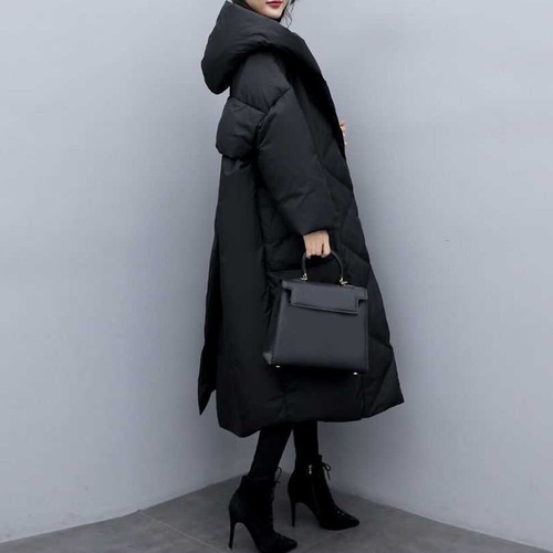 Women Winter Warm Korean Coat Loose Long Hooded Cotton Padded Parka Jacket Black - Picture 10 of 17