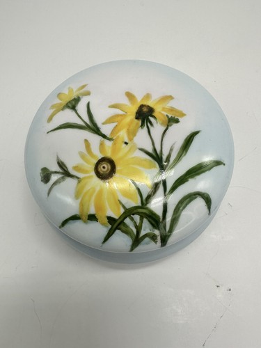 Leonard Vienna Hand Painted Signed Powder Trinket Box Blue Daisy Sun Flower