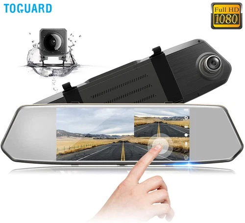 TOGUARD 7" Mirror Dash Cam Car DVR Video Recorder with Front and Rear Camera