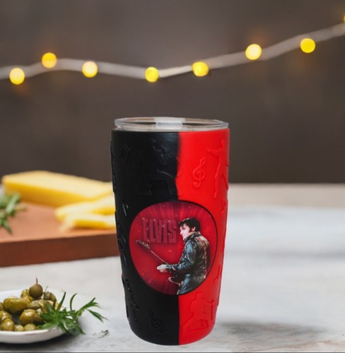 Elvis Presley Insulated Thermos Silicone Embossed Sleeve Red -'68 Name UK - Picture 5 of 5