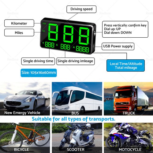 GPS Head Up Display Speedometer Odometer Digital Speed MPH Over Speeding Alarm - Picture 3 of 7