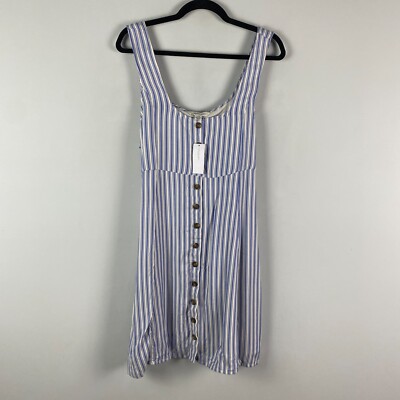 American Eagle Blue Striped Sleeveless Dress Button Front Size L Tie Back |  eBay