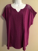 Women's 89th & Madison Vivid Viola Top With Lacey Front Size 1x Women's 89th & Madison Vivid Viola Top With Lacey Front Size 1x