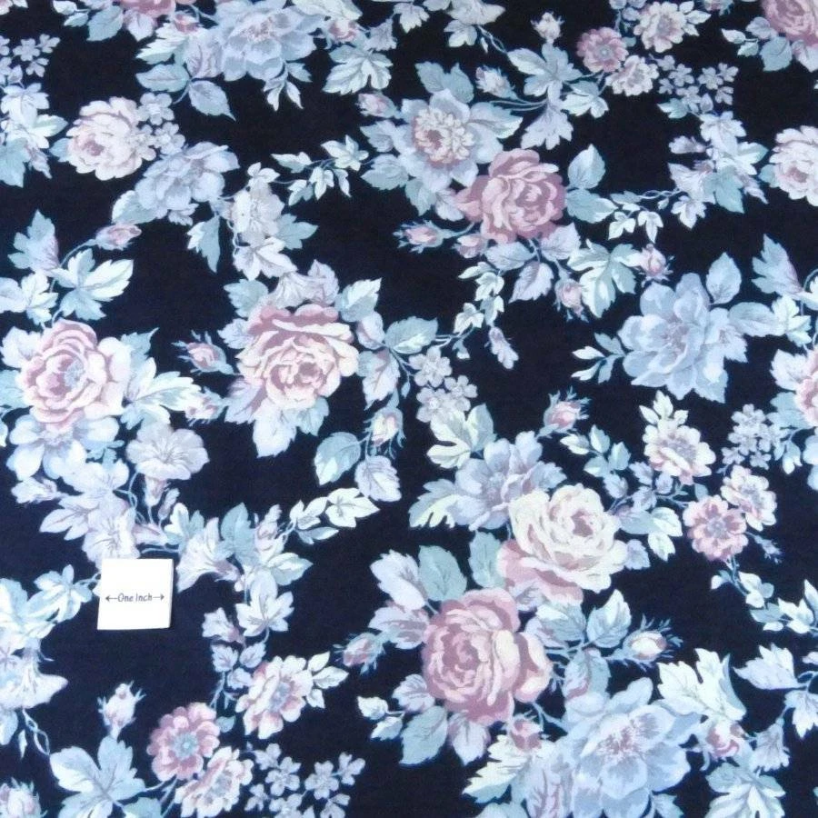 Quilting & Dressmaking Cotton Fabric by M.B. Roses on Navy Blue, BTY, 54" W - Image 4 of 4