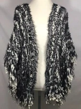 My Beloved Sz. S/M Artisan B & W Nubby Cotton Hand-Knitted Wrap Shawl Sweater