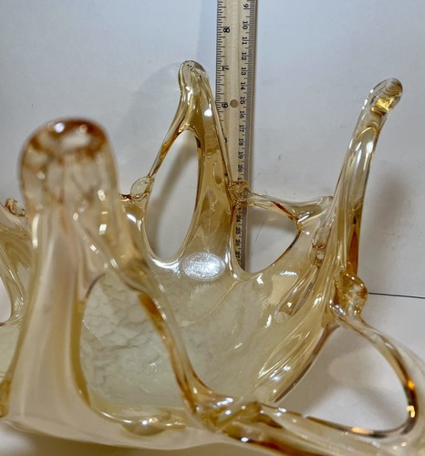 Set of 2 Murano Label Gold Luster Free Form Splash Art Glass Sculptures Bowls - Picture 14 of 14