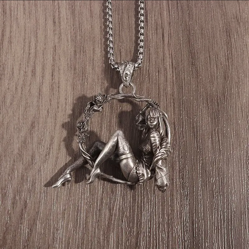 Rose Ring Beauty Jewelry Vintage Silver Sexy Goddess Swinging Pendant Necklace - Picture 5 of 9