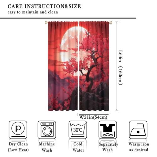 Cherry Curtains, Cherry Blossom Cherry Tree Branches on Moon Japanese Style I... - Picture 2 of 8