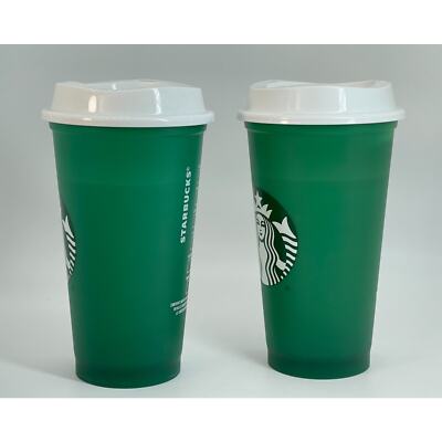 2 Starbucks Coffee Color Changing Reusable Hot Cups Green to