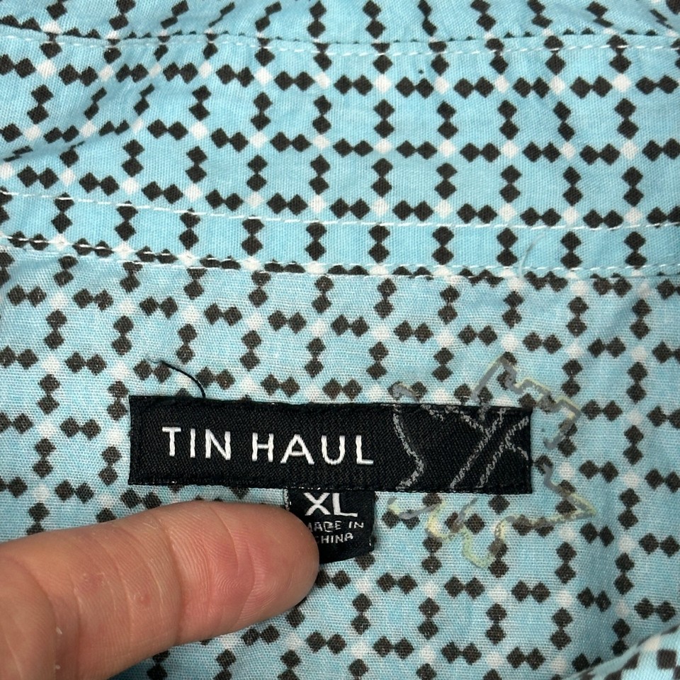 Tin Haul Long Sleeve Geometric Pearl Snap Shirt Men's XL Blue