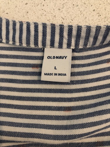 OLD NAVY LARGE BLUE WHITE STRIPE RED SPOTS CASUAL LOOSE LS BUTTON DOWN TOP BLOUS - Picture 7 of 9