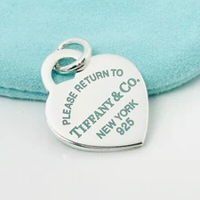 Please Return to Tiffany New York Blue Enamel Heart Tag Pendant or Charm