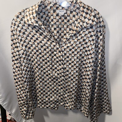 Splendid Satin Girlfriend Geo Print Pajama PJ Top Blouse only Medium