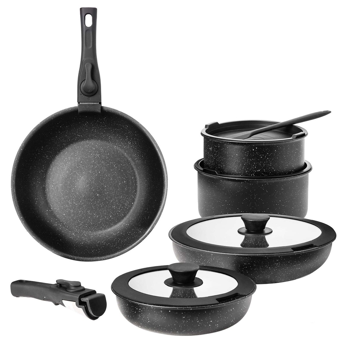 12pcs Non-Stick Cookware Set Pots and Pans Set Spatula Detachable