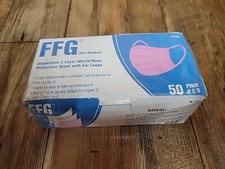 FFGs Disposable 3-Layer Mouth/Nose Protection Mask with Ear Loops. Color PINK 50