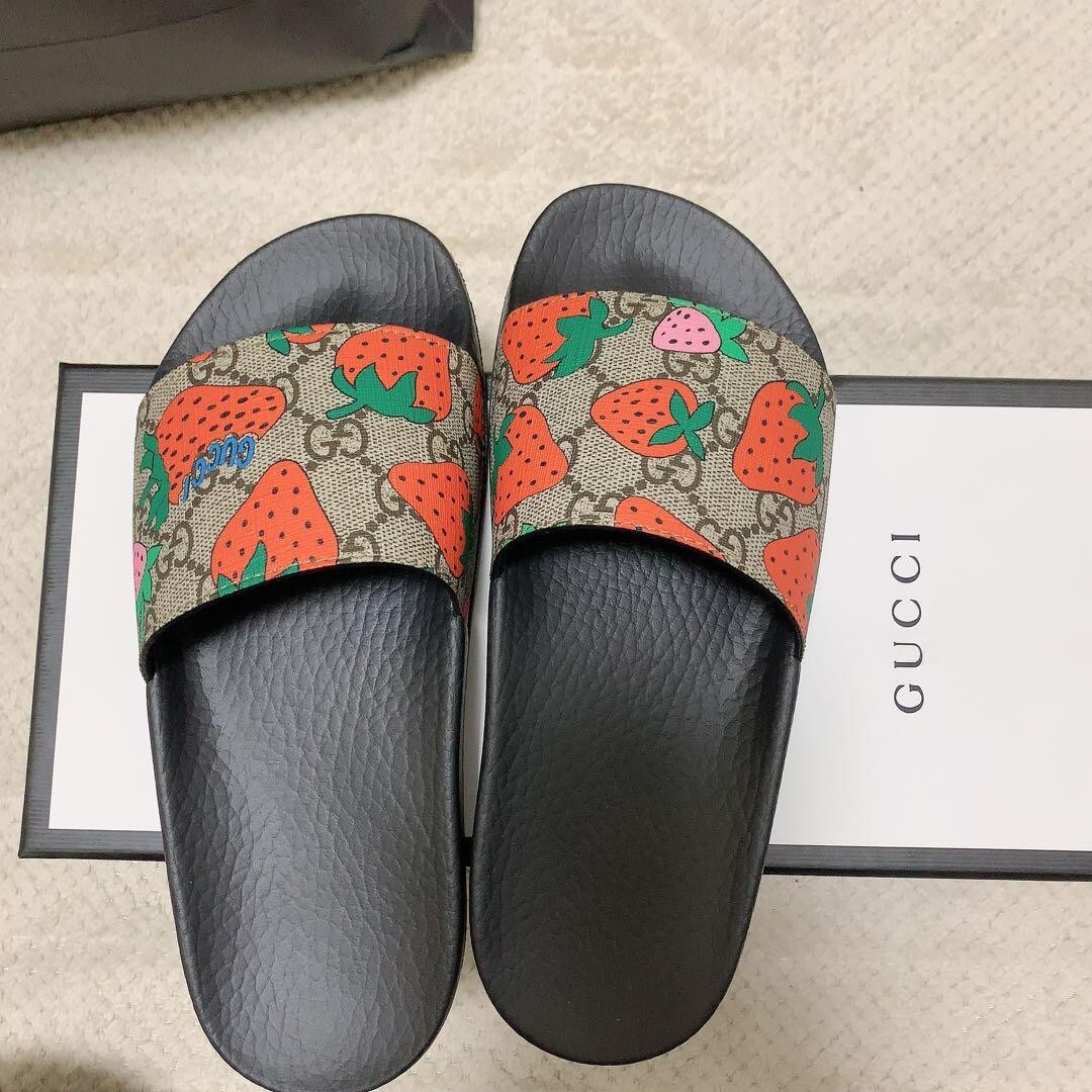 GUCCI 408508 Slide Sandal Strawberry GG Monogram Womens Size EU 35 | eBay