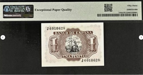 Spain 1 Peseta- Madrid P- 144a 1953 PMG 53 EPQ About Uncirculated Banknote SPAS - Picture 2 of 3