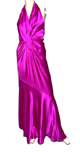 Donna Karan Vintage Halter Twist Fuchsia Pink Silk Long Maxi Gown Dress US 6 - Picture 4 of 12